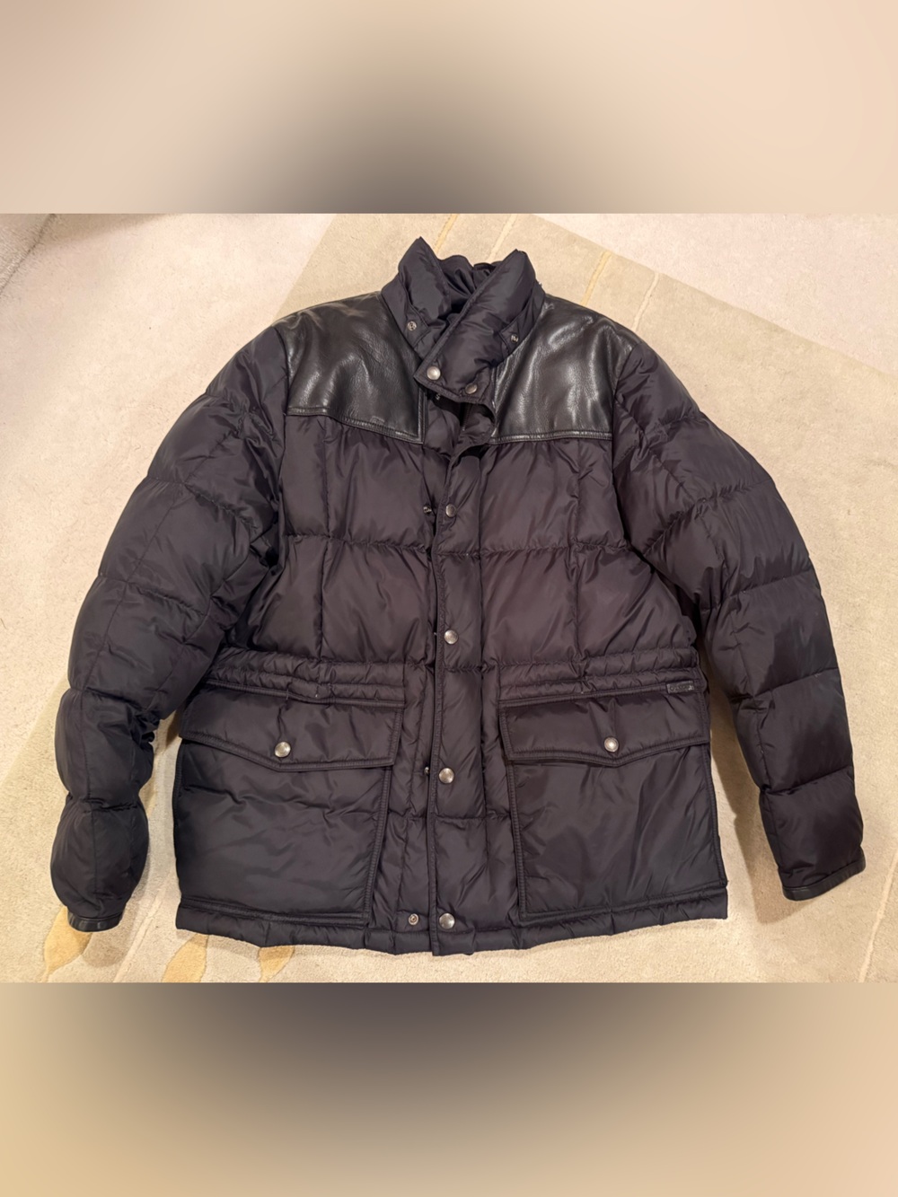 Men’s Coach Black Quilted Puffer Jacket with Leather Trim